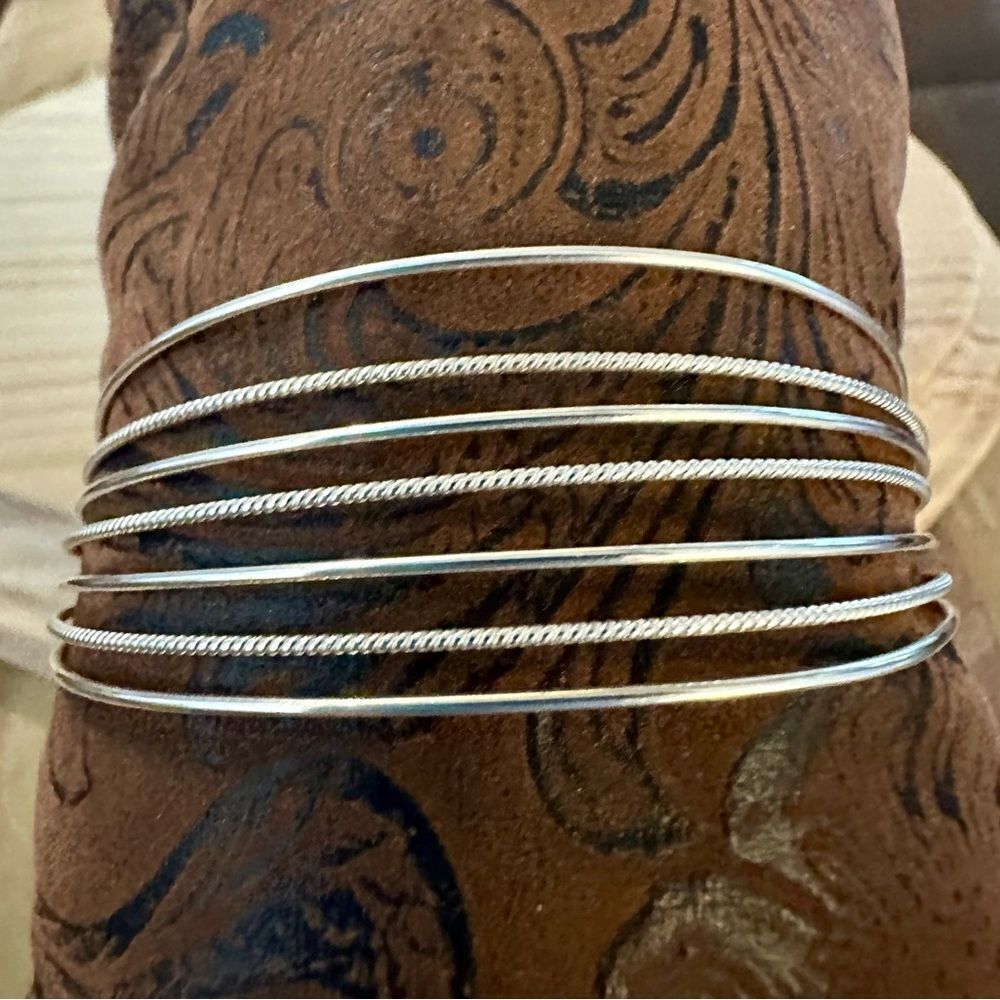 Silver Stacked Minimalist Bangles Set